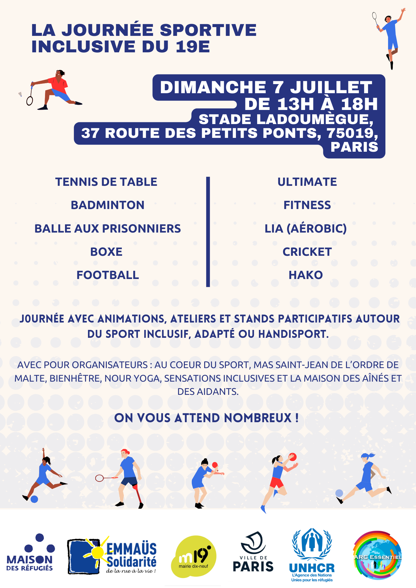 Dimanche 7 juillet - Participez à la journée sportive inclusive du 19ème ! 